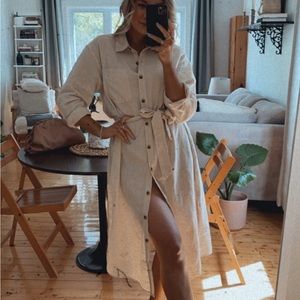 Midi Linen Blend Shirt Dress - Size M